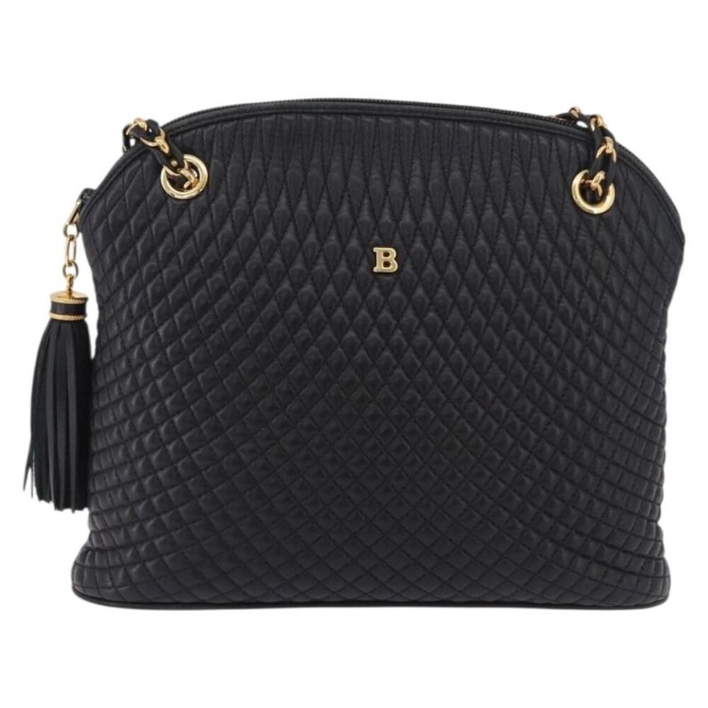 Bally Vintage Chain Quilted Leather Black Leather Shoulder Bag Bag